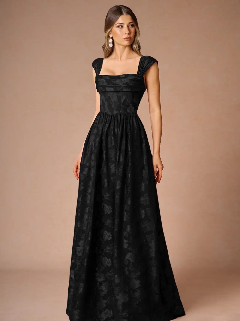 Azazie Hazel Black Pleated Maxi Dress